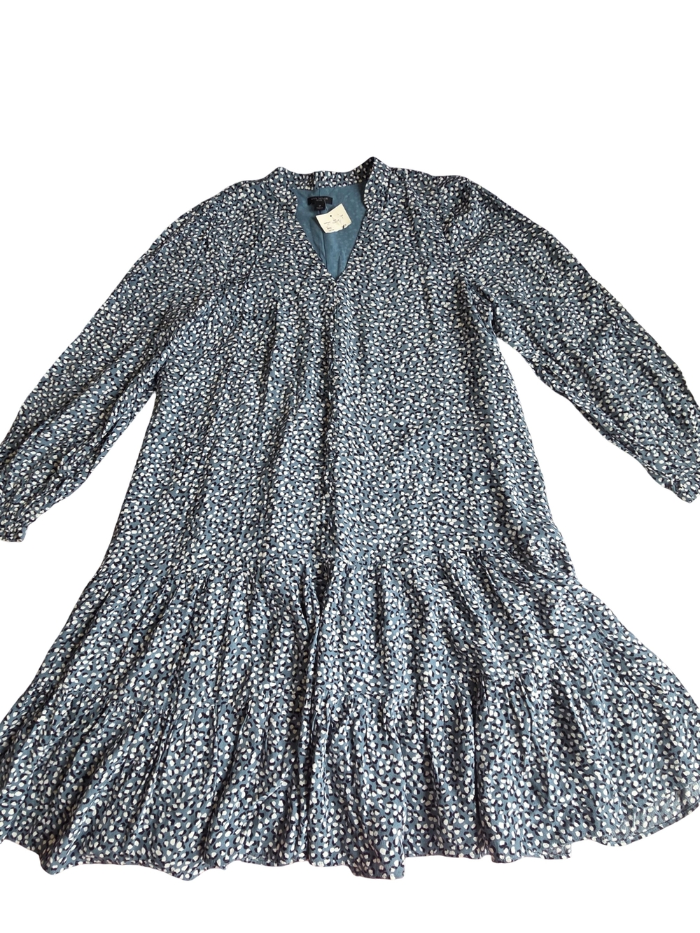 Long Sleeve Floral Print Tiered Midi Dress in Blue